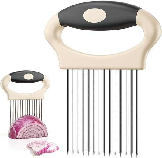 Large Onion Slicer Holder, Stainless Steel Onion Holder for Slicing, Onion Cutter Vegetable Chopper Tool with 14 Sharp Prongs for Slicing of Potato Avocados & Meat, Cooking Gadgets Tool for Fruit Prep