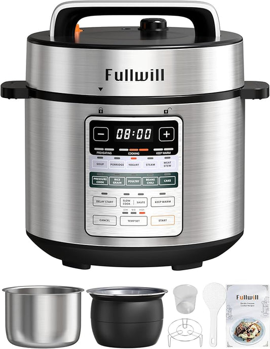 Fullwill Dual-Pot Electric Pressure Cooker 6+5QT(2026 Upgraded), 12-in-1 Multi-Cooker for Pressure Cooking, Soup, Yogurt, Stew, Rice