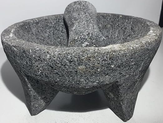 Made in Mexico Piedra Negra Black Stone Genuine Mexican Manual Guacamole Salsa Maker Volcanic Lava Rock Molcajete/Tejolote Mortar and Pestle Herbs Spices Grains 7" Large