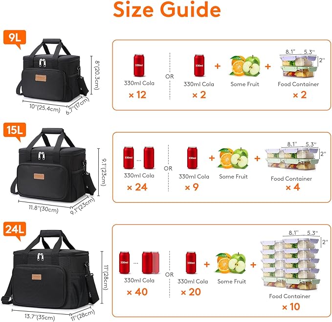 Lifewit Large Lunch Bag Insulated Lunch Box Soft Cooler Cooling Tote for Adult Men Women, Black 40-Can (24L)