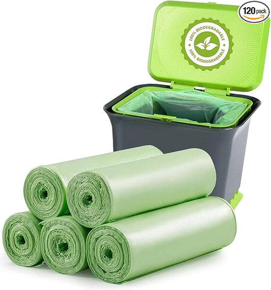 Small Trash Bags 1.2 Gallon - 120 Counts Bathroom Trash Bags Mini 5L Garbage Bags Biodegradable Food Waste Bags Compost Strong Bin Liner Recycle Rubbish Bag for Home Kitchen Office Pet, Green