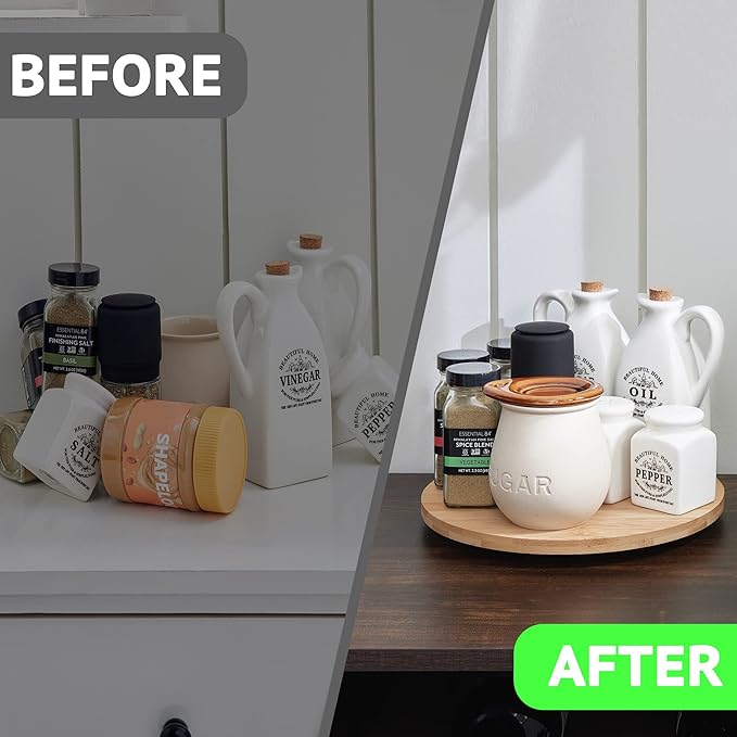 10 Inch Bamboo Lazy Susan Organizer Turntable for Kitchen Cabinet Table Refrigerator Lazy Susans Spice Rack for Pantry Countertop Organization