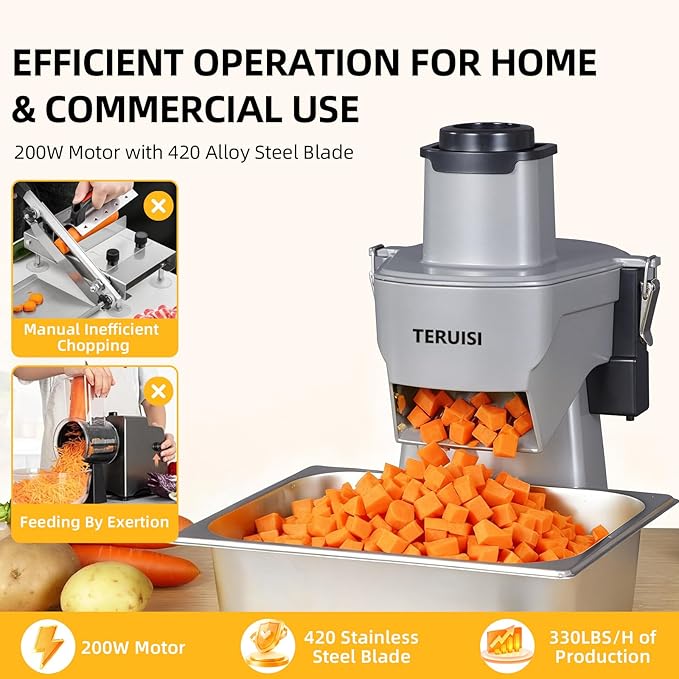 2-In-1 Electric Vegetable Dicer Strip Cutter, 200W Electric Vegetable Chopper with 4 Size Dicing Blades & Strip Cutter Blade, Food Processor Cutter Machine for Commercial & Home Use