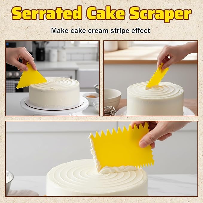 7pcs Bowl Scrapers for Bread - Dough Scraper Set, Bench Scrapers, Doughs Cutter - Yellow & Wood, Stainless Steel & Plastic