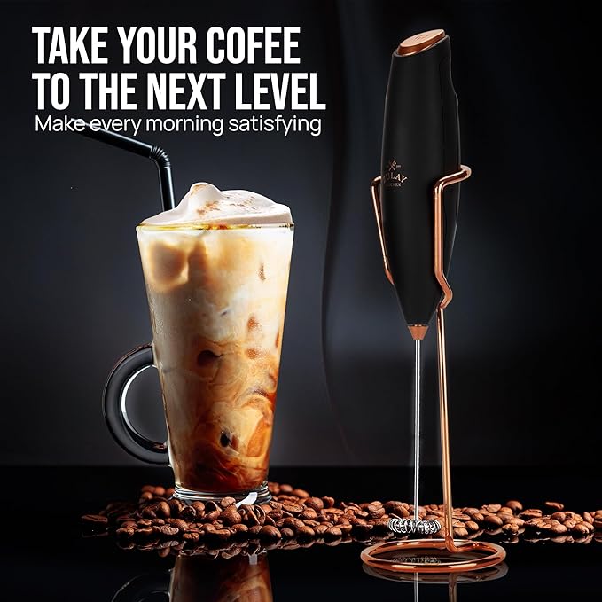 Zulay Kitchen Executive Series Luxury Gift Milk Frother with 4 Duracell Batteries – Handheld Electric Foam Maker for Coffee, Lattes & Hot Chocolate – Deluxe Finish, Ultimate Gift for Coffee Lovers