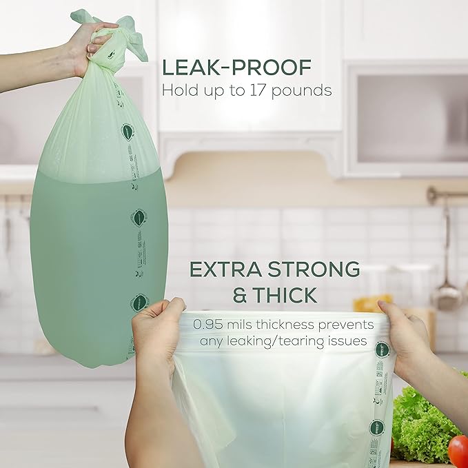 ANECO Compostable Food Waste Bags 13 Gallon, 50 Count, Extra Thick Kitchen Compost Bags With Handles, Large Compostable Bags for Tall Kitchen Bin