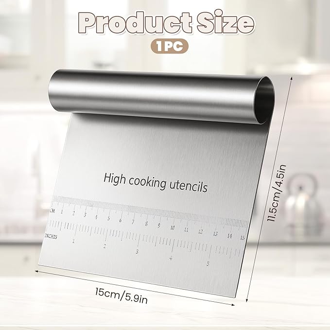Bench Dough Scraper Cutter, Stainless Steel Pastry Cutter Kitchen Food Scraper Chopper, Metal Dough Scrapers Versatile Kitchen Tool for Butter, Baking, Bread, Cake, Pizza, and More(1Pcs)