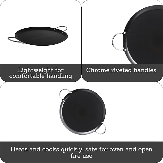 IMUSA 11in Carbon Steel Nonstick Round Comal with Metal Handles, Black