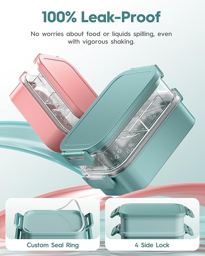 Adults Bento Box with Insulated Lunch Bag, 74oz Capacity 3 Stackable Leak-Proof Bento Box Built-In Utensil and Sauce, PFAS & BPA-Free, Microwave & Dishwasher Safe (Mint Green)