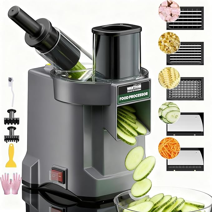 WantJoin 6 in 1 Electric Vegetable Chopper - Multifunctional Commercial Food Processor with Stainless Steel Blades for Slicing(2.5mm), Dicing(6/8/12mm), Chopping(2.5mm), Shredding
