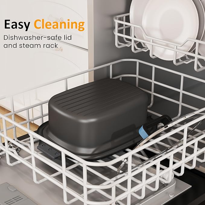 Sunvivi 12-in-1 Multi Slow Cooker Roaster Oven, 6.5QT Sliver Digital Programmable Slow Cooker with Rack, Large Removable Nonstick Crock, Glass Lid, Multicooker with Timer Temp Control, Blue