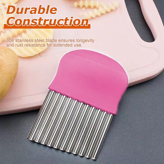Crinkle Cutter for Veggies, Wavy Potato Cutter for French Fries, Stainless Steel Waffle Fry Wavy Chopper, 2 Pack