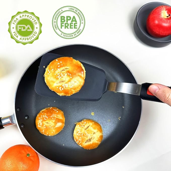 4Pcs Spatula Silicone Heat Resistant Flexible Rubber Silicone Spatulas for Nonstick Cookware, Burger Pancake Spatula Turner Large Spatulas Set for Cooking Kitchen Utensils Set Black