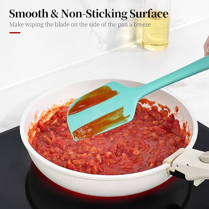 600ºF Heat Resistant Spatulas, High Heat Food Safe Semless Kitchen Silicone Scraper Set for Cooking Baking Mixing Scraping Stirring Nonstick Cookware Pan Bowl (4Pcs,Aqua Sky)