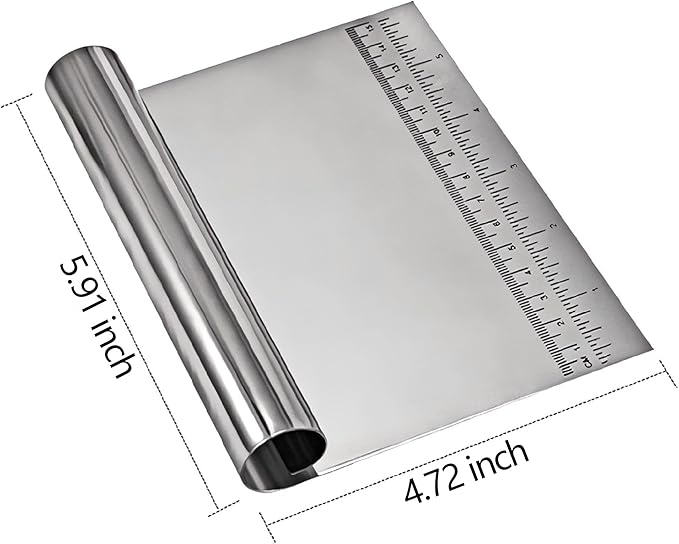 Dough Pastry Scraper Stainless Steel Bench Scraper with Measuring Scale Multipurpose for Butter, Cake, Onion, Vegetable, Pizza Cutter - Pastry Bread Separator