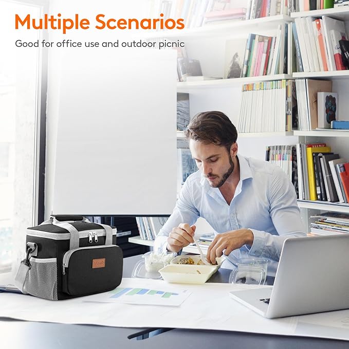 Lifewit Medium Lunch Bag Insulated Lunch Box Soft Cooler Cooling Tote for Adult Men Women, Gray and Black 12-Can (9L)