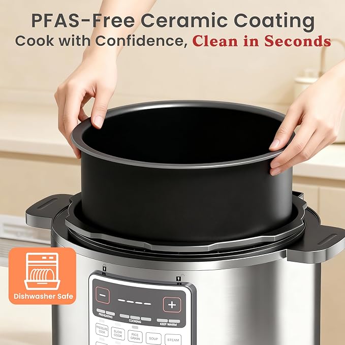 Fullwill 8QT Electric Pressure Cooker Max, 1200W Fast Cooking, 12-in-1 Multi-Use Programmable with Ceramic Non Stick Pot for Sauté, Slow Cook, Steam, Yogurt, Ideal for Family Meals & Gatherings