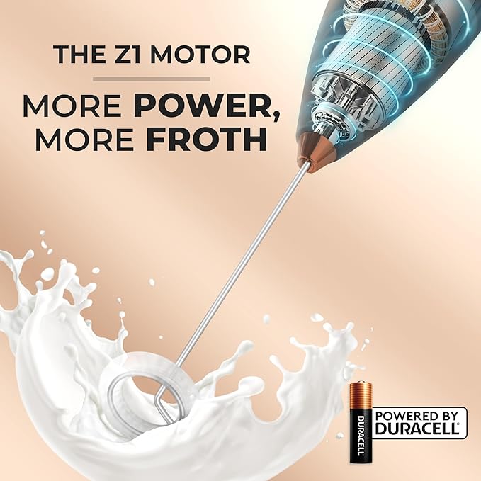 Zulay Kitchen Powerful Milk Frother Wand With 4 AA Duracell Batteries - Ultra Fast Handheld Drink Mixer - Electric Whisk Foam Maker for Coffee, Lattes, Cappuccino, Matcha & Creamer
