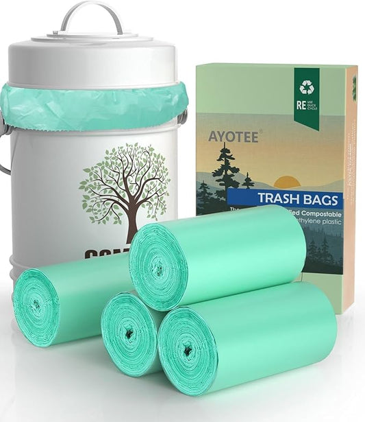 AYOTEE 100% Compostable Trash Bags, Small Compost Bags 1.3 Gallon, Small Trash Bags Compostable Bags for Kitchen Compost Bin 4.5-5 Liter, Meeting ASTM Standards Certified 125 Count
