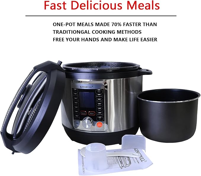 KINGBULL 12-in-1 Electric Pressure Cooker, Slow Cooker, Rice Cooker, Steamer, Sauté, Yogurt Maker & Warmer, One-Touch Programs,Support DIY,Stainless Steel/Black. (8 Quart)