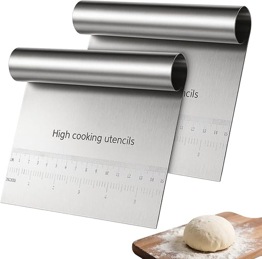 2 Pcs Bench Dough Scraper Cutter, Stainless Steel Pastry Cutter Kitchen Food Scraper Chopper, Metal Dough Scrapers Versatile Kitchen Tool for Butter, Baking, Bread, Cake, Pizza, and More(2Pcs)