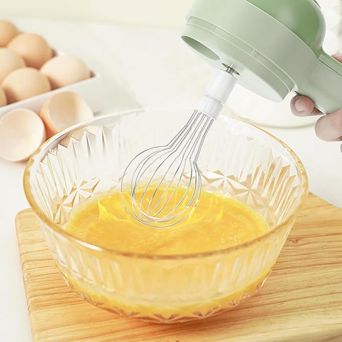 Multi-Functional Portable Wireless Vegetable Chopper - 4-in-1 Electric Food Processor for Chopping, Slicing, Grating & Whipping, with Cleaning Brush and Charging Cable