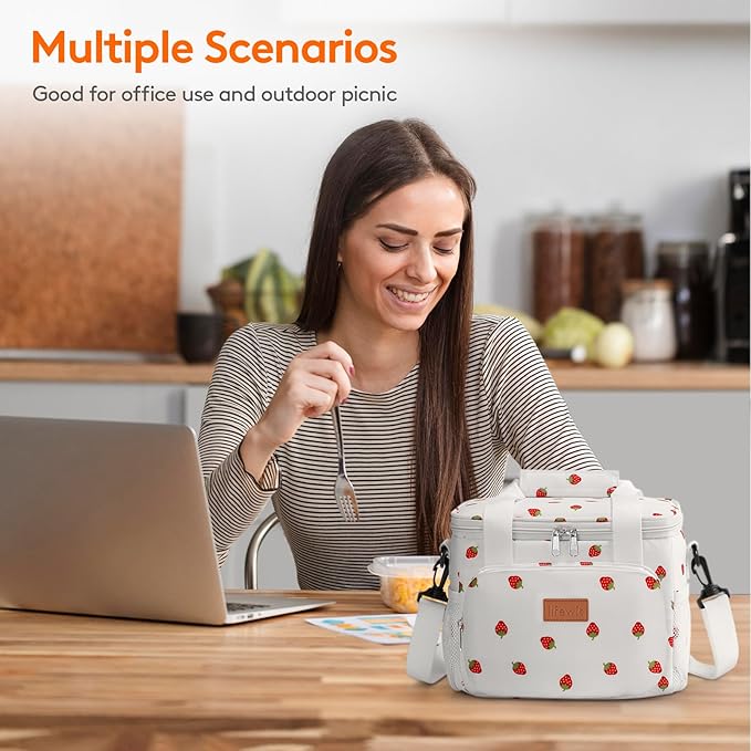 Lifewit Medium Lunch Bag Insulated Lunch Box Soft Cooler Cooling Tote for Adult Men Women, Strawberry 12-Can (9L)