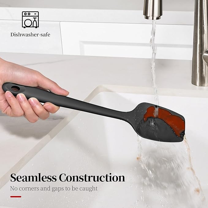 600ºF Heat Resistant Spatulas, High Heat Food Safe Semless Kitchen Silicone Spoon Spoonula Scraper Set for Cooking Baking Mixing Scraping Stirring Nonstick Cookware Pan Bowl (3Pcs,Black)