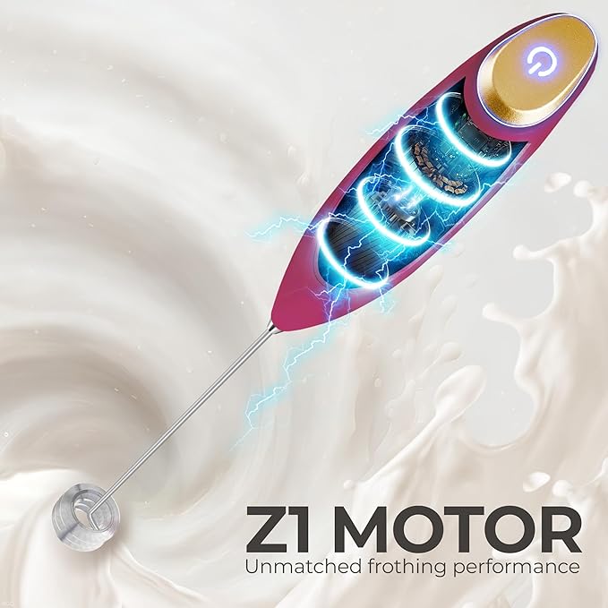 Zulay Kitchen Patented Tornado Triple Whisk Milk Frother with 4 Duracell Batteries – Handheld Foam Maker for Coffee, Lattes, Matcha & Hot Chocolate – Rich, Creamy Froth in Seconds