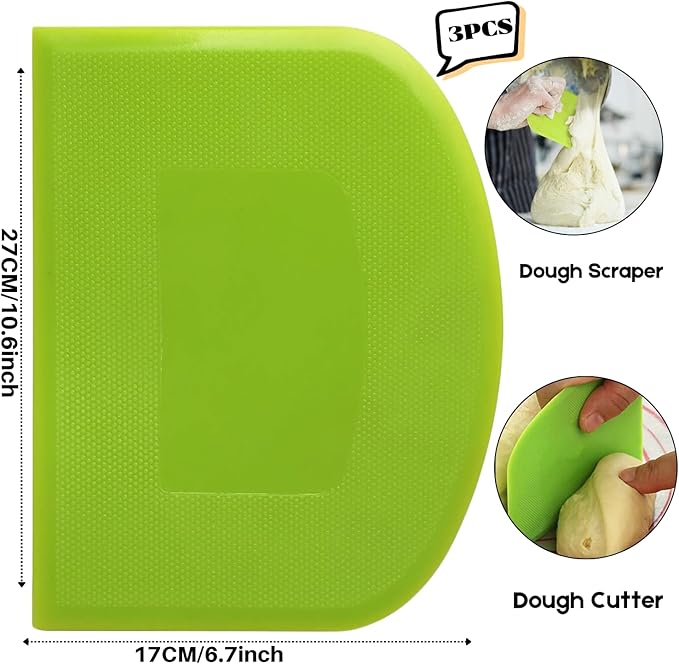 SURDOCA Dough Scraper Bench Scraper - 3P 10.6x6.7" Plastic Flexible Bowl Scraper, Sharp Edge & Angles Cake Scraper. Non-Slip Bakeware Decorating Tools Sculpting & Modeling Tools - Blue+Yellow+Blue