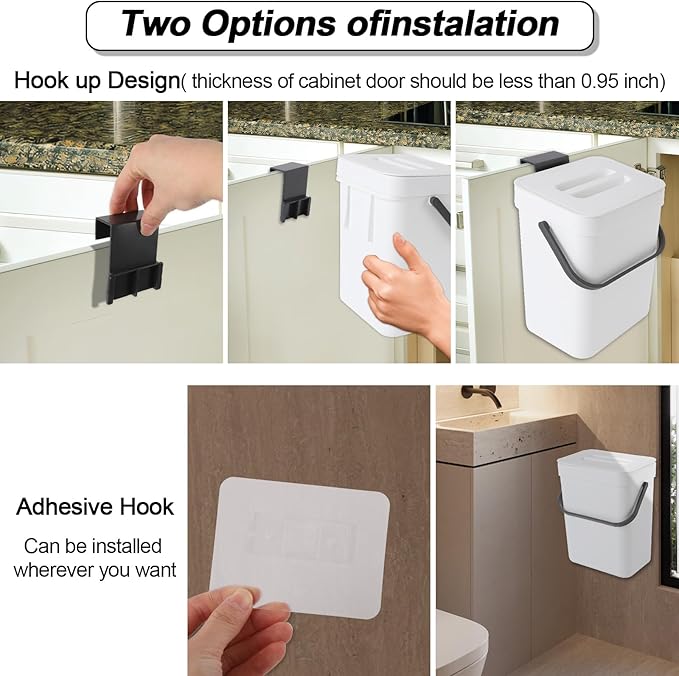 Compost Bin Kitchen, Includes 100 Trash Bags, Hanging Trash Can with Lid, Features Pet-Proof, Odor-Proof, and Quiet Opening/Closing. Suitable for Bathrooms/Bedrooms/Offices (White, 0.8Gal/3L)