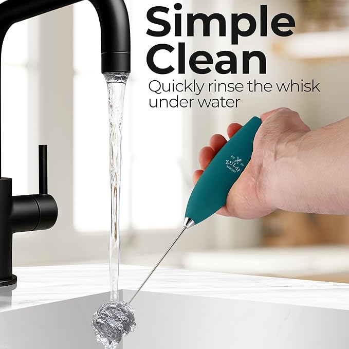 Zulay Kitchen Patented Tornado Triple Whisk Milk Frother with 4 Duracell Batteries – Handheld Foam Maker for Coffee, Lattes, Matcha & Hot Chocolate – Rich, Creamy Froth in Seconds