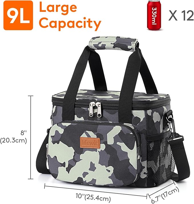 Lifewit Medium Lunch Bag Insulated Lunch Box Soft Cooler Cooling Tote for Adult Men Women, Camouflage 12-Can (9L)