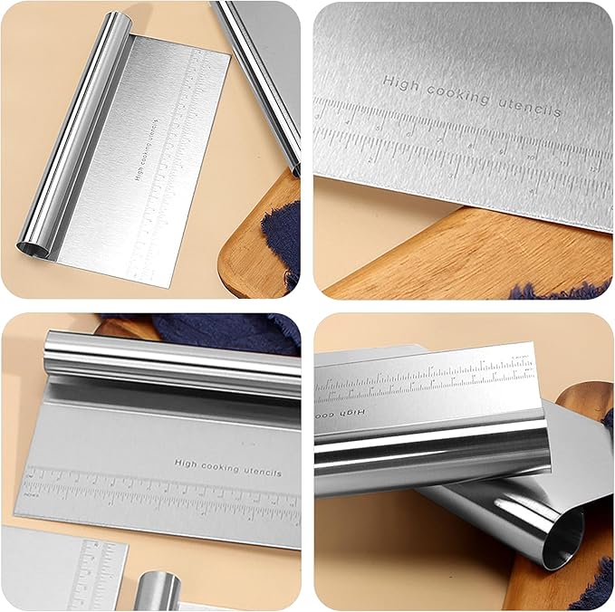 CoguZed 2 Pack Stainless Steel Pastry and Dough Cutter/Scraper/Knife Set, Ideal for Baking, Bread, Cake, Pizza, Multi purpose Bench Scraper with Measuring Scale