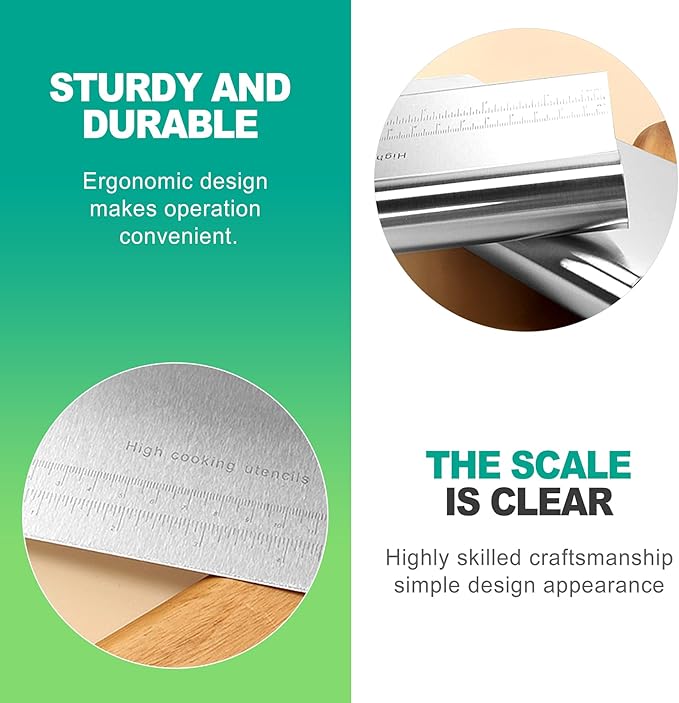 slaixiu 2PCS Stainless Steel Dough Scraper Set - Bench Scraper & Cutter with Scale for Baking, Pastry, Bread Making & Cutting Boards, Multipurpose Kitchen Tool