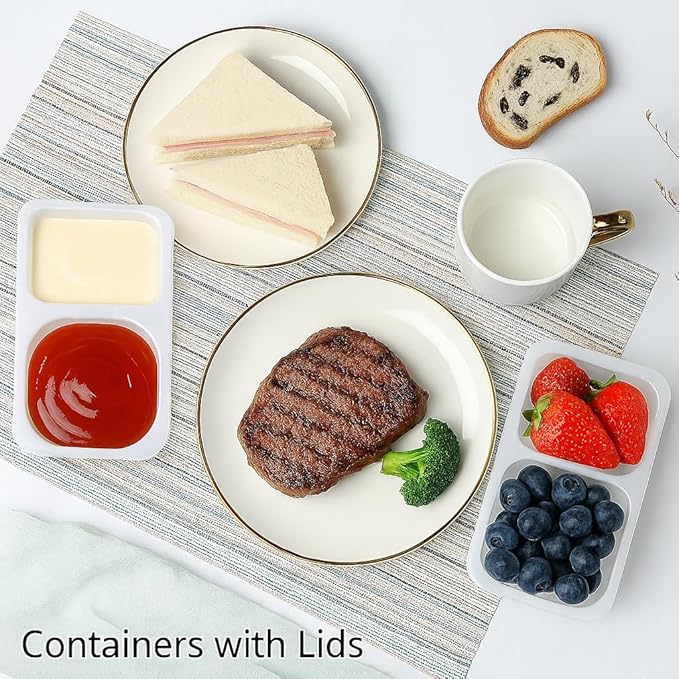 40 Sets Reusable Snack Containers Bulk , Double Compartment Snackle Box Container with Lids - Leak-Proof BPA-Free Food Storage, Condiments Portion Control Dip Cups for Kids School Lunches, Meal Prep