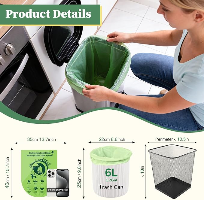 Small Trash Bags 1.2 Gallon, 120 Count Bathroom Garbage Bags, Compost Bin Liners for 1-2 Gallon Trash Can, Small Trash Bags Bathroom Strong and Tough for Kitchen Office
