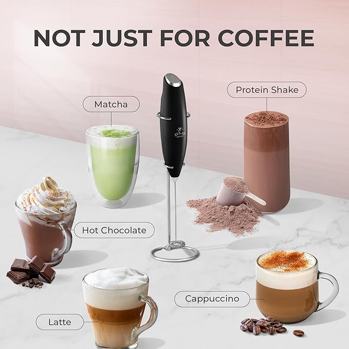 Zulay Kitchen Powerful Milk Frother Wand With 4 AA Duracell Batteries - Ultra Fast Handheld Drink Mixer - Electric Whisk Foam Maker for Coffee, Lattes, Cappuccino, Matcha & Creamer