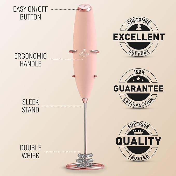 Zulay Kitchen Patented Tornado Triple Whisk Milk Frother with 4 Duracell Batteries – Handheld Foam Maker for Coffee, Lattes, Matcha & Hot Chocolate – Rich, Creamy Froth in Seconds