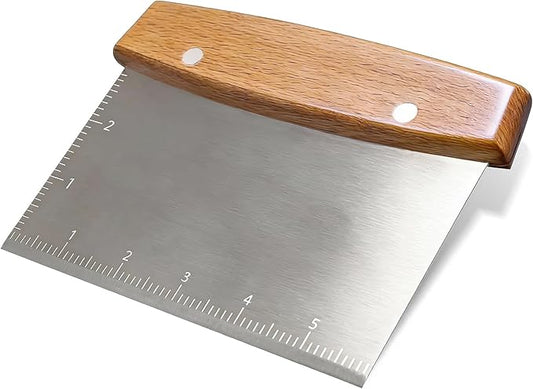 Professional Dough Cutter & Bench Scraper - Ultimate Dough Scraper Tool with Stainless Steel Blade & Wood Handle