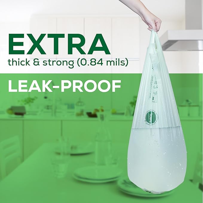 ANECO 8 Gallon Compostable Kitchen Food Waste Bags with Handles (30 Count), Leak-proof Compost Bags for Tall Kitchen Bin, Large 8 Gallon Bags Certified by BPI & OK Compost HOME