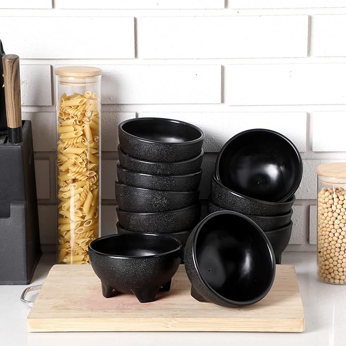 Zubebe 24 Pcs Salsa Bowls for Party 13.5 oz Plastic Mexican Bowls 4.9" Diameter Guacamole Chip and Salsa Serving Dish Molcajete Bowl for Party Fiesta Chipotle Sauce Food Candy(Black)