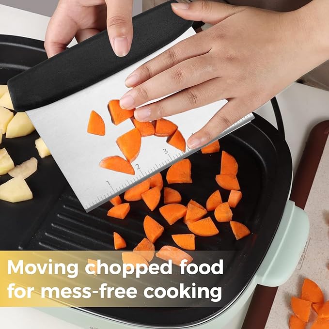 Bench Scraper, Stainless Steel Scraper Food Tool,Dough Scraper and Pastry Cutter With Scale,Food Chopper Baking Supplies Kitchen Gadgets (Black)