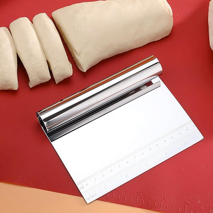 CoguZed 2 Pack Stainless Steel Pastry and Dough Cutter/Scraper/Knife Set, Ideal for Baking, Bread, Cake, Pizza, Multi purpose Bench Scraper with Measuring Scale