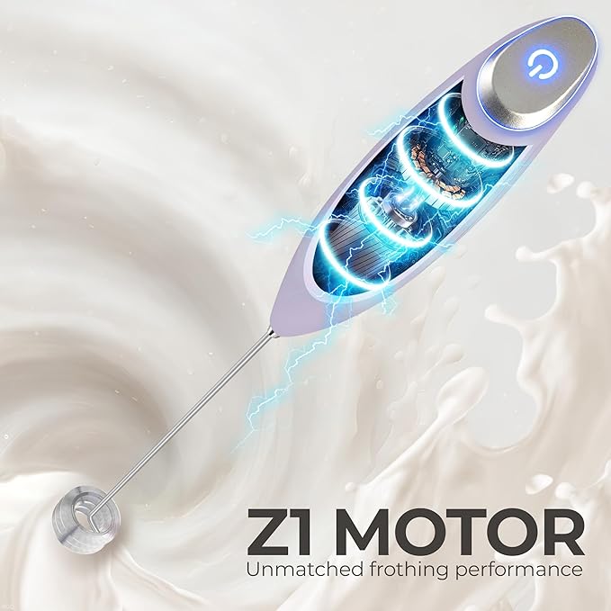 Zulay Kitchen Patented Tornado Triple Whisk Milk Frother with 4 Duracell Batteries – Handheld Foam Maker for Coffee, Lattes, Matcha & Hot Chocolate – Rich, Creamy Froth in Seconds
