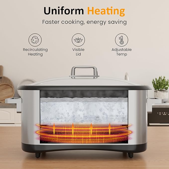 Sunvivi Programmable 8 Quart Slow Cooker, 12 in 1 Multi-Cooker Food Warmer with Digital Timer, Temp Control, Removable Cast Aluminum Pot & Dishwasher-Safe Tempered Glass Lid, Stainless Steel