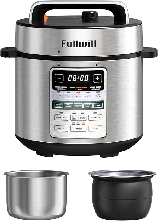 Fullwill Dual-Pot Electric Pressure Cooker,12-in-1 Multi Cooker with 6QT Stainless Steel & 5QT Ceramic Pot,Olla de Presion for Pressure,Rice,Meat Stew,Yogurt Maker