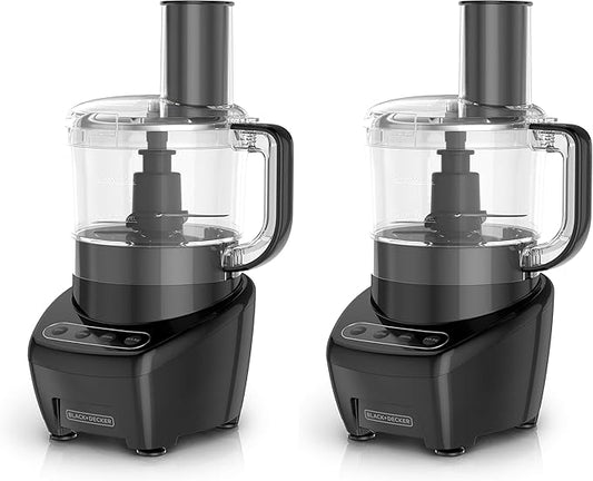 BLACK+DECKER 3-in-1 Easy Assembly 8-Cup Food Processor,Stainless Steel S-Blade,Easy-Clean,Touchpad Controls Black,(Pack of 2)