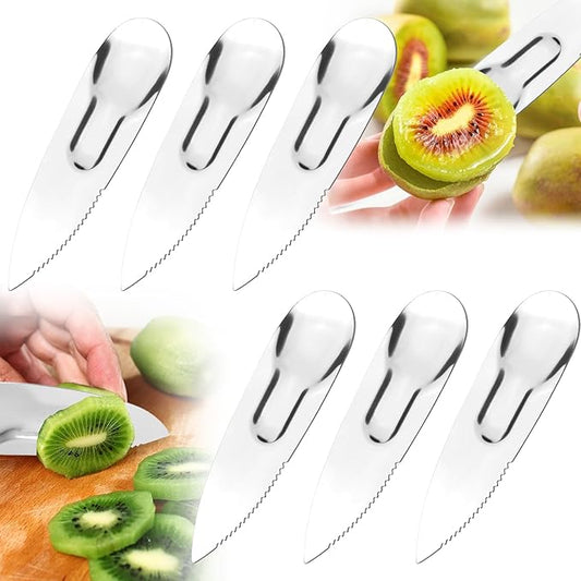 Stainless Steel Kiwi Knife and Spoon, 2-in-1 Flexible Kiwi Peeler and Fruit Scoop Tool, Multipurpose Mango Slicer and Avocado Cutter for Kitchen and Travel, Silver