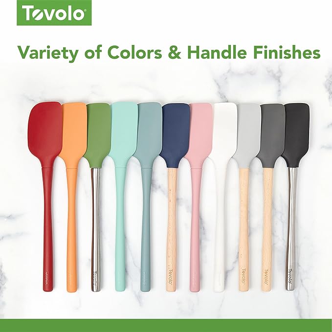 Tovolo Silicone Spatula with Wooden Handle Set of 5 Piece Silicone Kitchen Utensil Set Spoonula Jar Scraper Mini Spatula and Spoonula for Cooking Baking Mixing Folding Aqua Seafoam Green